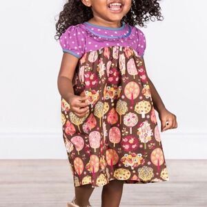 Brown & Violet Floral Through the Trees Dress